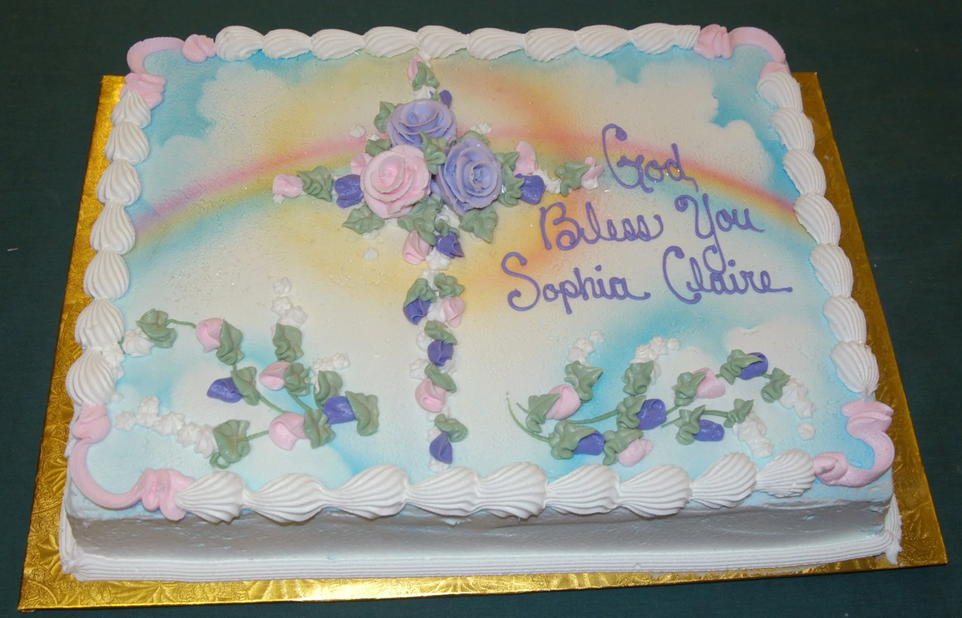 Cross Of Roses With Rainbows And Sun Cake