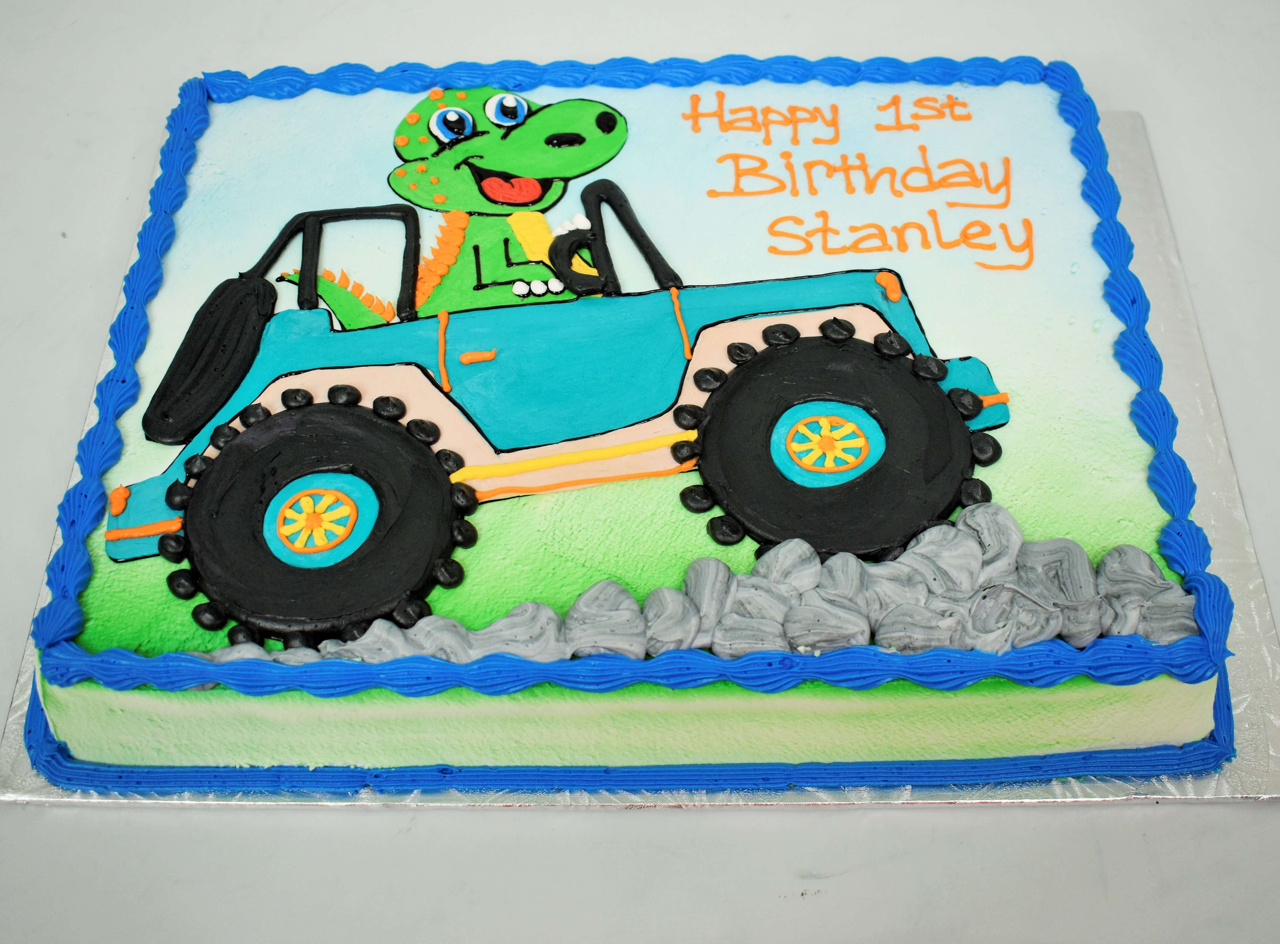 Dinosaur Driving a Jeep Cake