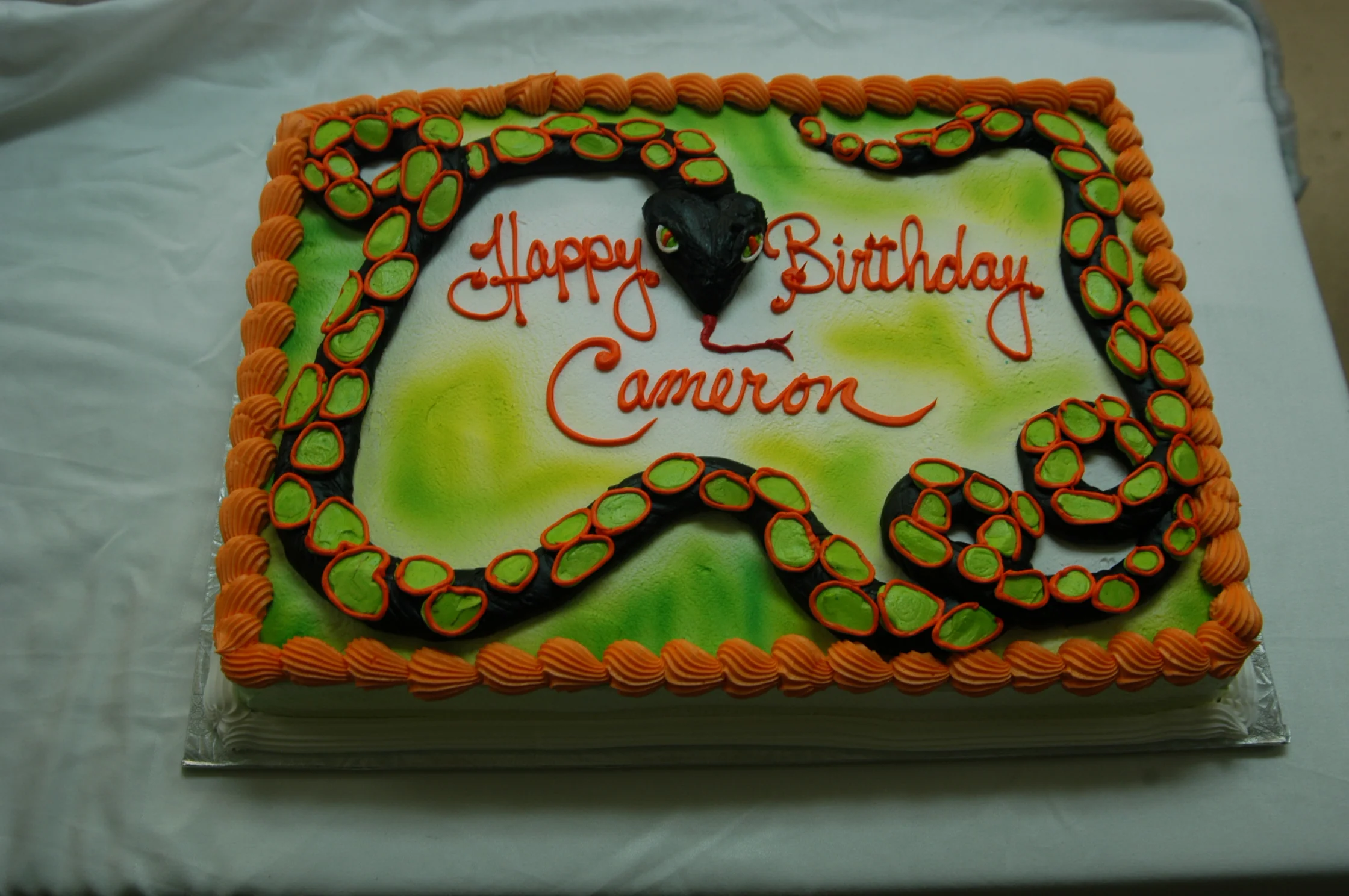 Green and Orange Spotted Snake Cake
