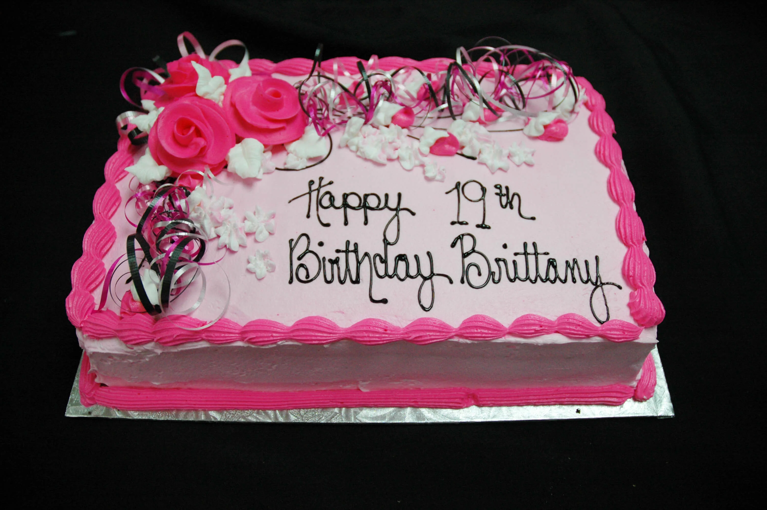 Hot Pink Roses and Ribbons Cake