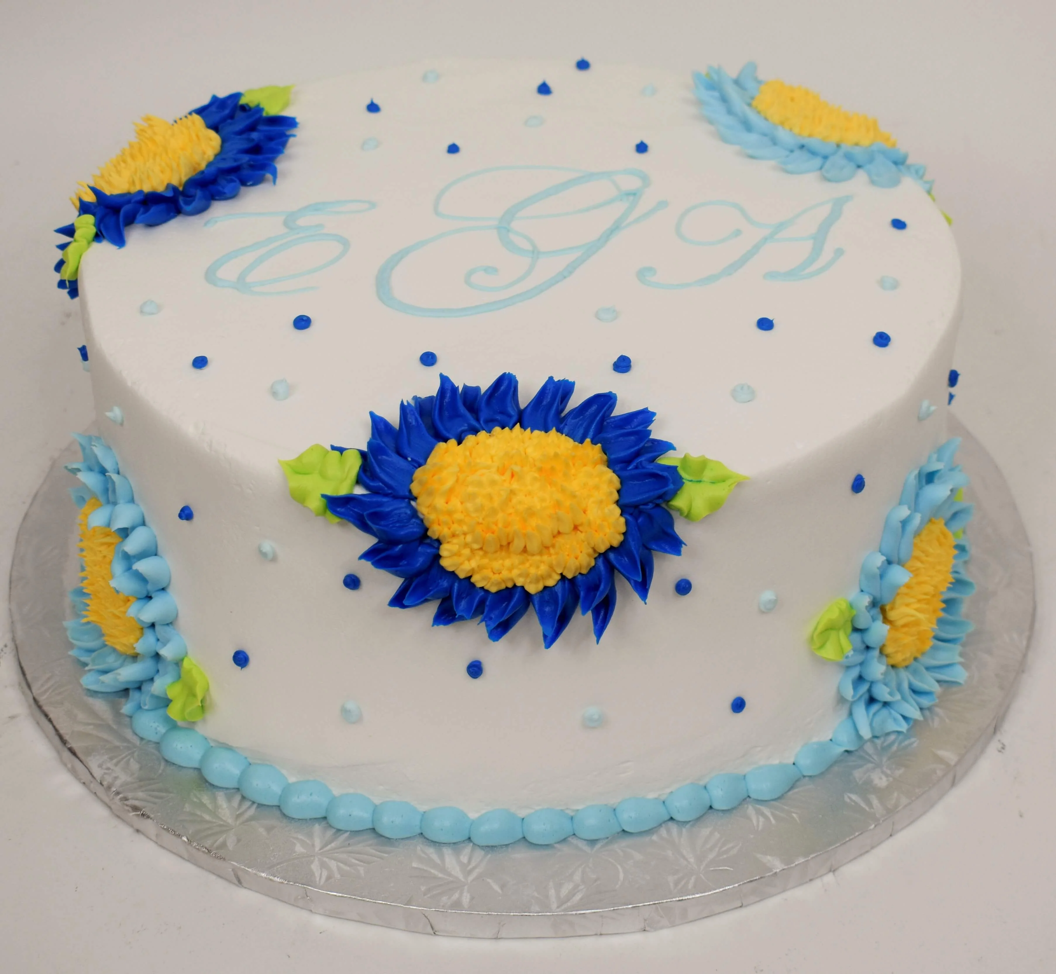 Large Blue Sunflowers Cake