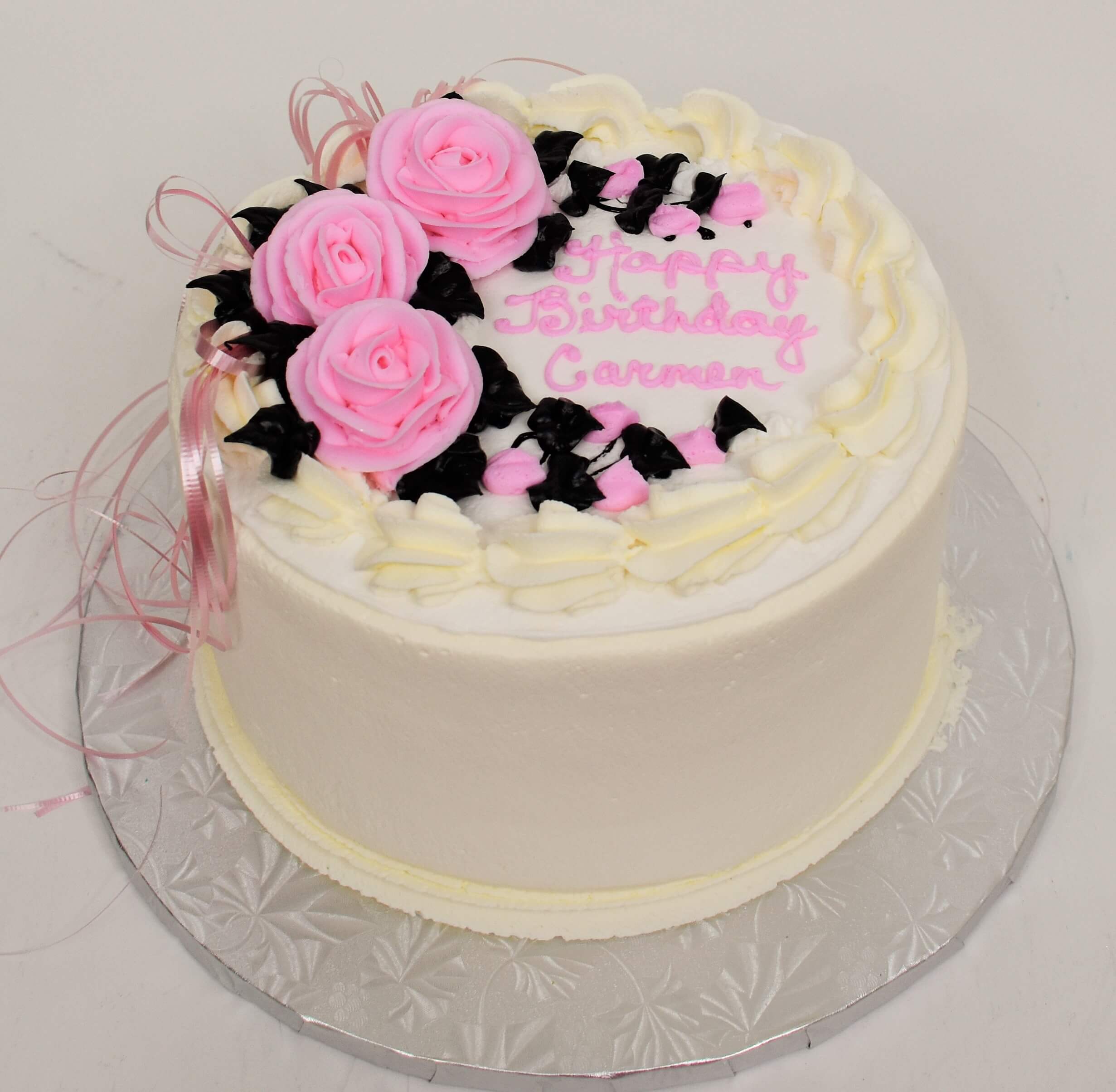 Pink Roses With Black Leaves Cake