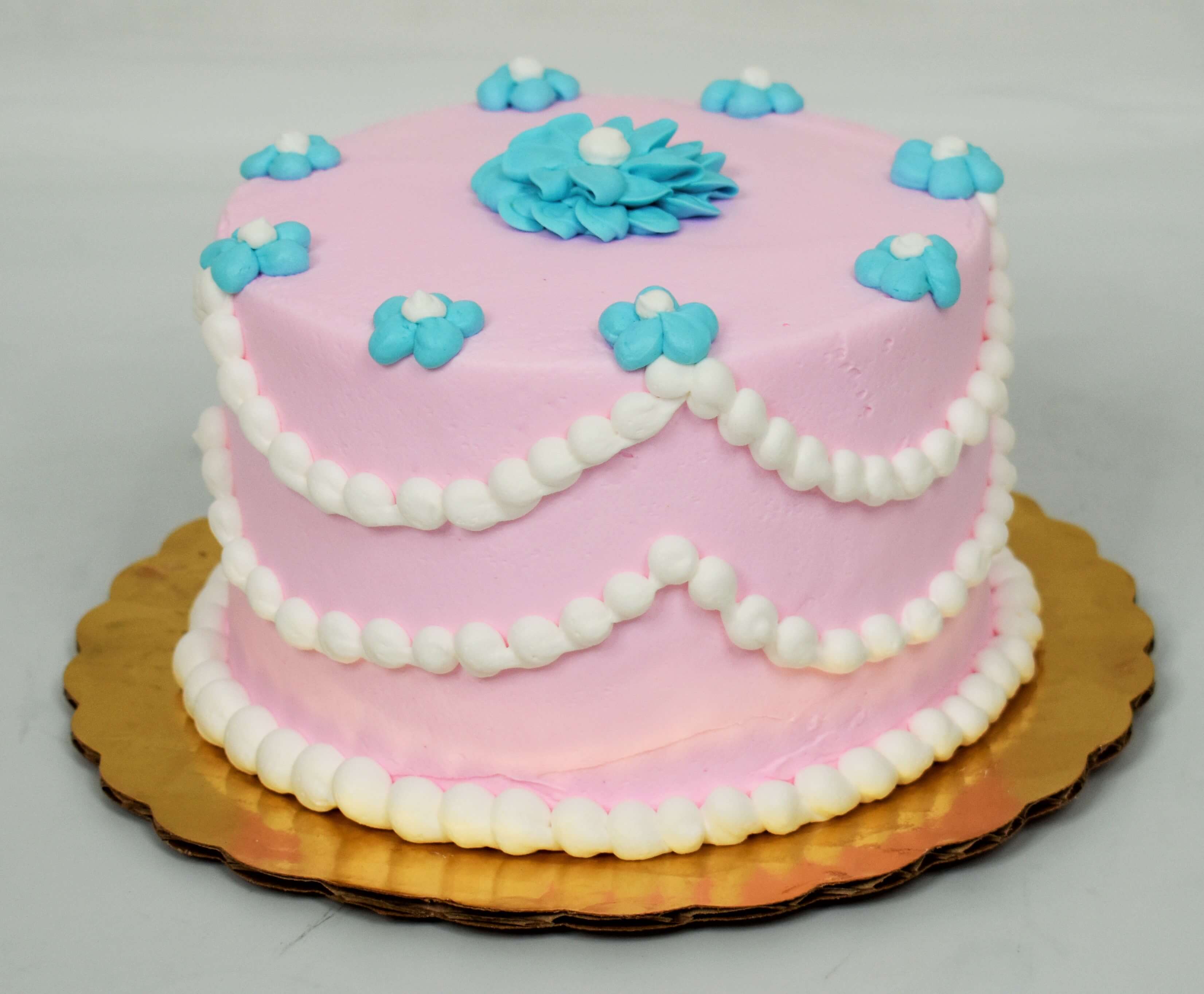 Pretty Pink with Blue Flowers Cake