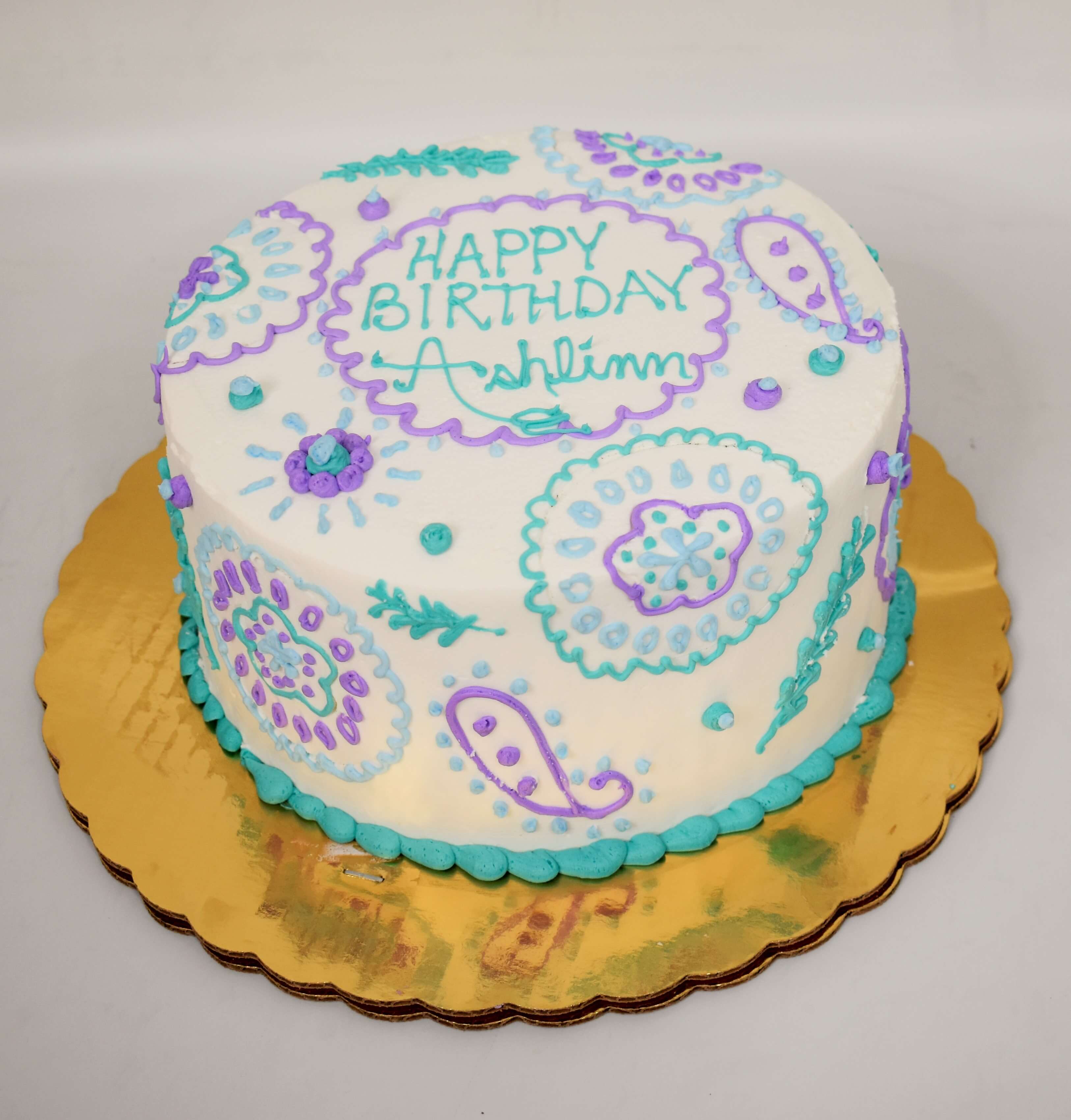 Purple and Teal Paisley Cake